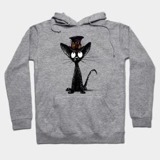 Funny Black Oriental Cat in a Steampunk Hat and Brass Goggles Hoodie